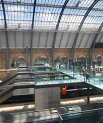 Image shows the new bridge within the main train shed. Simon Goode led the design team from 2007 to the project’s completion in 2012.
